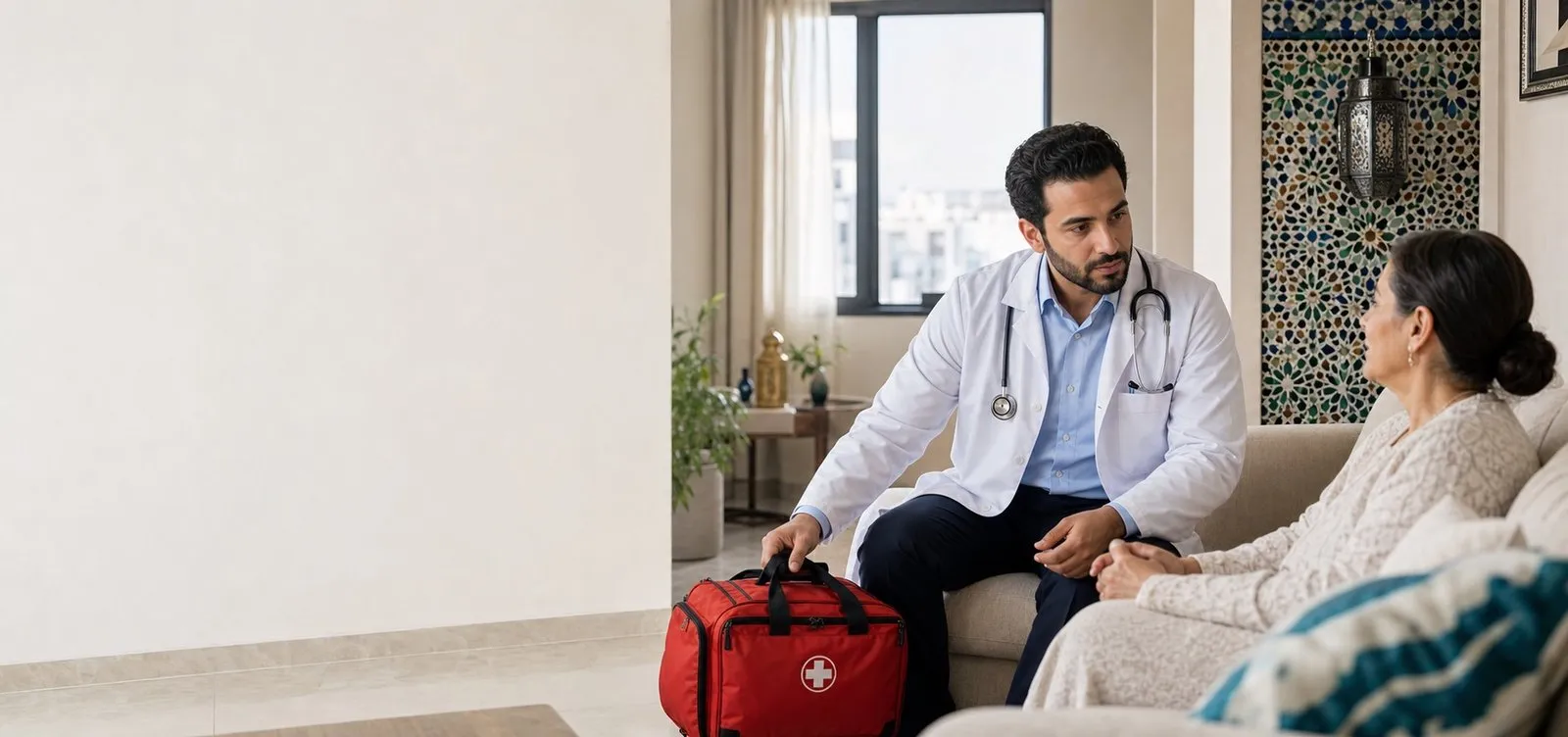 Médecin à domicile au Maroc avec un patient